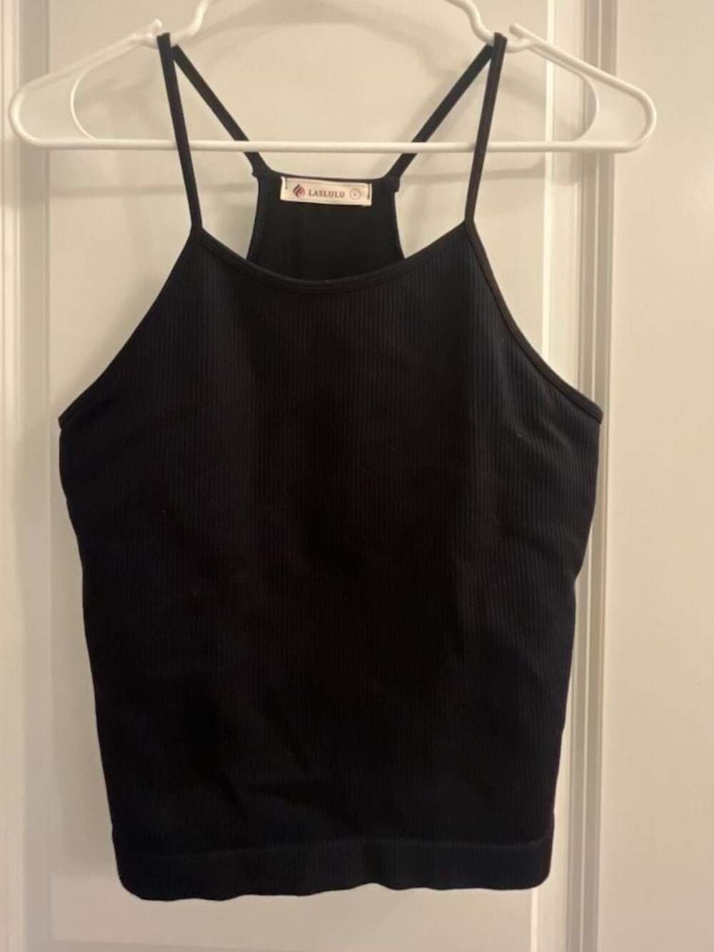 LASLULU Women's Seamless Ribbed Longline Crop Tank Top with Spaghetti Straps